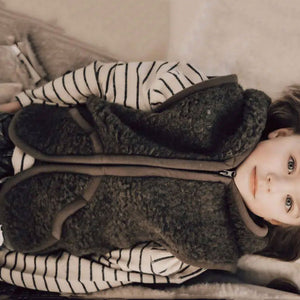 Hooded Zip Teddy Vest - Wool Fleece - Khaki (1-12y) *Returning 2026