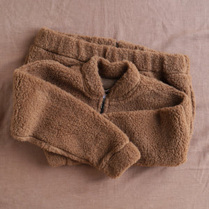 Women's Plush Bomber Jacket - 100% Wool - Teddy Brown