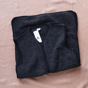 Womens Long Zip Vest - Wool Fleece - Black