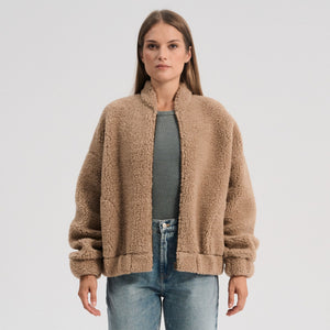 Women's Plush Bomber Jacket - 100% Wool - Tan (XS-L) *Returning 2026