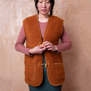 Women's Fleece Alpen Vest - 100% Wool - Caramel