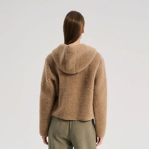 Women's Plush Hooded Jacket - 100% Wool - Tan (S, M, L)