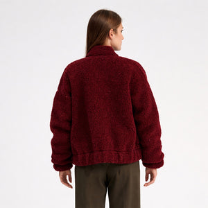Women's Plush Bomber Jacket - 100% Wool - Cherry Liqueur (XS-L) *Pre-Order