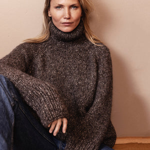 Women's Rollneck Jumper - Handknitted Alpaca/Pima Cotton - Charcoal Brown *Returning 2026