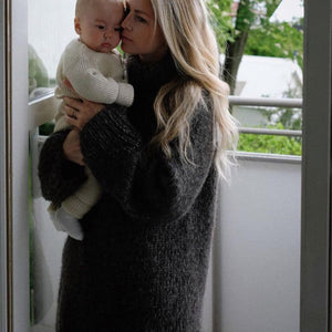 Women's Rollneck Jumper - Handknitted Alpaca/Pima Cotton - Charcoal Brown *Returning 2026