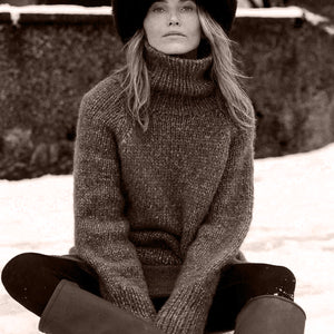 Women's Rollneck Jumper - Handknitted Alpaca/Pima Cotton - Charcoal Brown *Returning 2026
