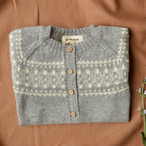 Alpine Cardigan - 100% Baby Alpaca - Grey/Cream (18m-5y)