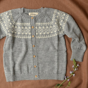 Alpine Cardigan - 100% Baby Alpaca - Grey/Cream (18m-5y)