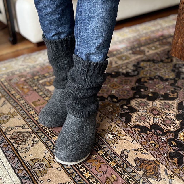 Nadia Slipper Boots - Wool Felt with Hand Knitted Cuff (Adults 36-42)