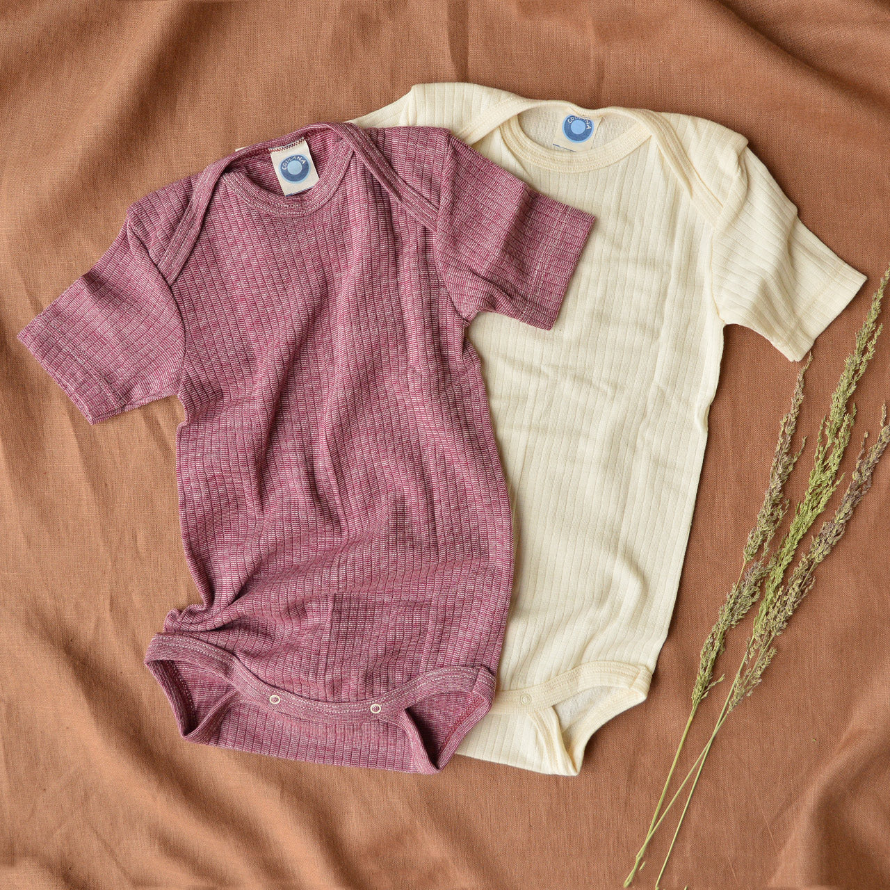 Baby Bodysuit Short Sleeve - Organic Cotton/Wool/Silk (0-3y) *Returning Spring