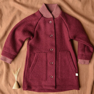 Kids Boiled Wool Long Coat - Cassis (3-10y)