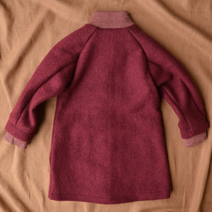 Kids Boiled Wool Long Coat - Cassis (3-10y)
