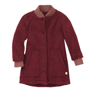 Kids Boiled Wool Long Coat - Cassis (3-10y)