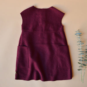 Boiled Wool Pocket Dress - Cassis (1-8y)