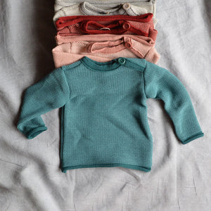 Organic Merino Baby Jumper - Pacific/Lagoon (0-3m) *Retired Colour