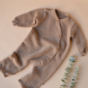 Knitted Overalls in Organic Merino Wool - Caramel (0-6m)