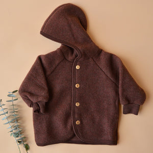 Hooded Jacket in Organic Wool Fleece with Buttons (0-6y)