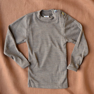 Walnut Organic Merino/Silk Top with shoulder buttons (0-5y)