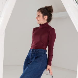 Women's Turtleneck Long Sleeve Top - Organic Merino/Silk