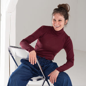 Women's Turtleneck Long Sleeve Top - Organic Merino/Silk