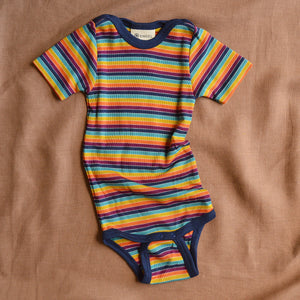 Baby Body Short Sleeve - Organic Merino/Silk - Retro Stripes (0-3y)