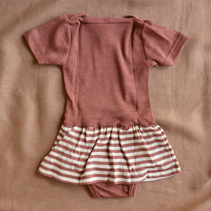 Baby Body Short Sleeve with Striped Skirt - Organic Merino/Silk - Copper (0-12m) *Limited Edition