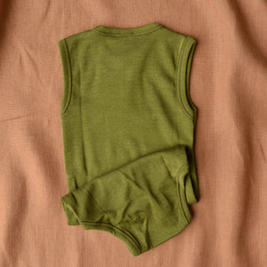 Sleeveless Baby Bodysuit in Wool/Silk - Moss (0-2y)