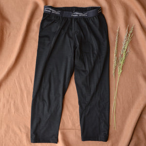 Sports Leggings 3/4 Length - Organic Merino/Silk - Black (Women's S-XL)