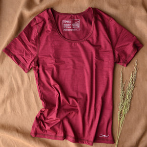 Sports T-Shirt - Organic Merino/Silk - Tango Red (Women's L) *Last One!