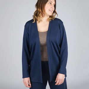 Womens Open Cut Cardigan - Organic Merino/Silk - French Navy (XS-L)