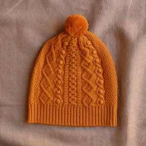Aran Knit Pom Pom Beanie - 100% Merino (Child-Adults)