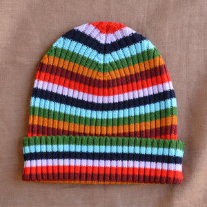 Rib Beanie - 100% Merino - Multi Stripe (6-12y+ Adults)