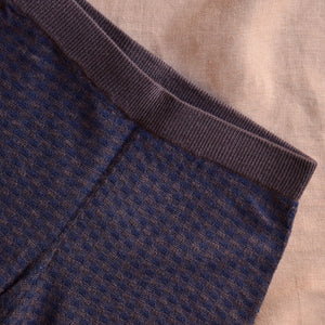 3/4 Length Checked Pants - 100% Merino - Mocha/Navy (Teen-Womens XS)