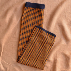 3/4 Length Checked Pants - 100% Merino - Navy/Amber (Teens-Womens XS)