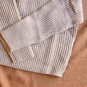 Women's Chunky Rib Sweater - 100% Lambswool - Oat Melange (XS-L)