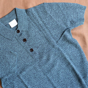 Women's Polo Tee - 100% Merino - Aqua/Navy Melange (S-L)