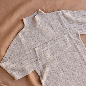 Women's High Neck Long Sleeve Pointelle Raglan Top - 100% Merino - Oat Melange (S-L)