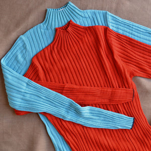 Women's High Neck Long Sleeve Rib Raglan Top - 100% Merino - Aqua (S-L)