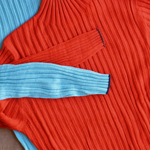 Women's High Neck Long Sleeve Rib Raglan Top - 100% Merino - Signal Red (S-L)