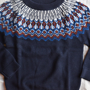 Fair Isle Sweater - 100% Merino - AW25 Dark Navy (2-6y)