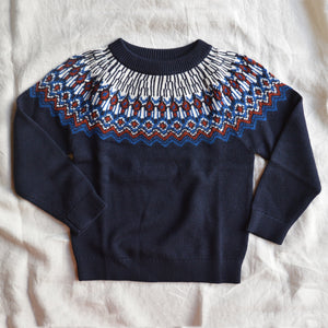 Fair Isle Sweater - 100% Merino - AW25 Dark Navy (2-6y)
