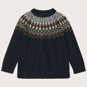 Fair Isle Sweater - 100% Merino - Dark Navy/Green (2-12y+ Teen/Womens' XS) *Arriving 2026