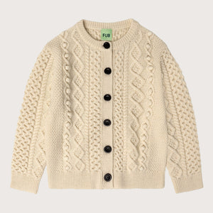 Aran Cardigan - 100% Merino - Ecru (2-10y)