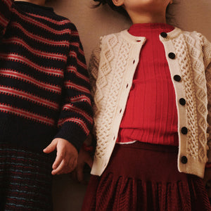 Aran Cardigan - 100% Merino - Ecru (2-10y)