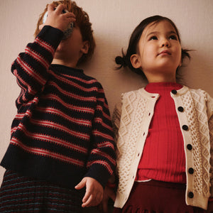 Raglan Sweater - 100% Lambswool - Oat/Olive Stripe (2-12y+ Teen/Womens XS)