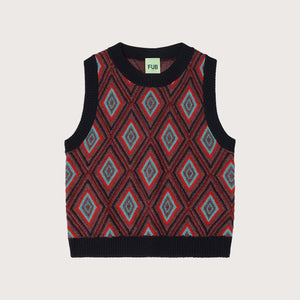 Harlequin Knit Vest - 100% Merino - Navy and Red (2-12y+) *Arriving 2026