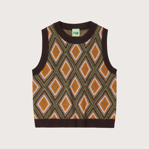Harlequin Knit Vest - 100% Merino - Orange/Mocha (2-12y+) *Arriving 2026