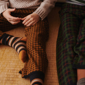 3/4 Length Checked Pants - 100% Merino - Mocha/Navy (Teen-Womens XS)