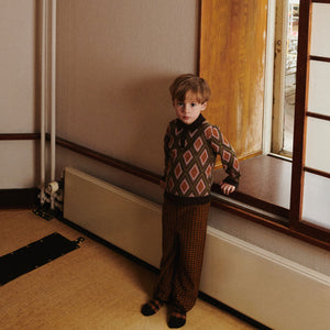 3/4 Length Checked Pants - 100% Merino - Navy/Amber (Teens-Womens S) *Arriving 2026