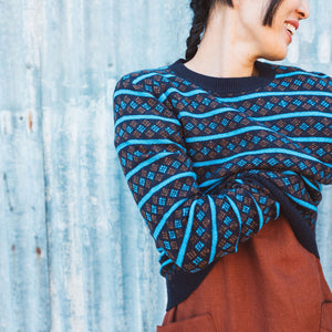 Jacquard Sweater - 100% Lambswool - Dark Navy (2-12y+)